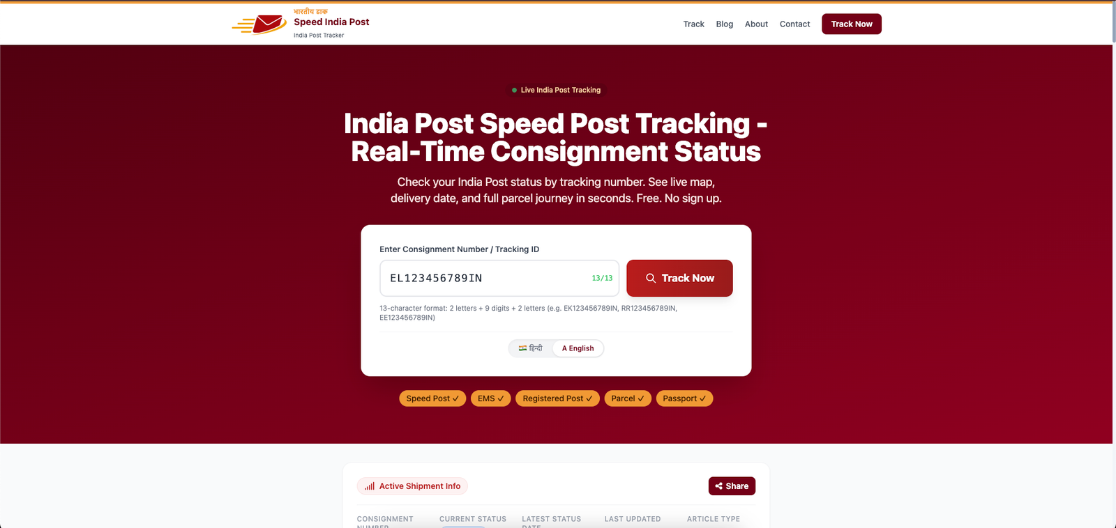 Speed India Post tracking tool